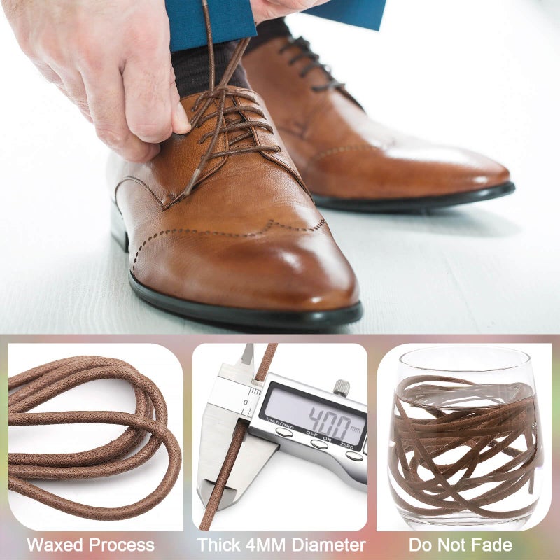 YFINE Waxed Round Shoe Laces: 2 Pairs 24 Inch Khaki Wax Oxford Shoelaces for Dress Shoes Boots - Image 4